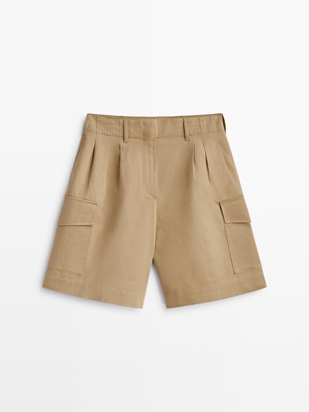 Massimo Dutti Cargo Bermuda Shorts In A Cotton And Linen Blend In Camel